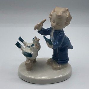 1950's Carl Scheidig Porcelain GDR Boy with Singing Birds Figure